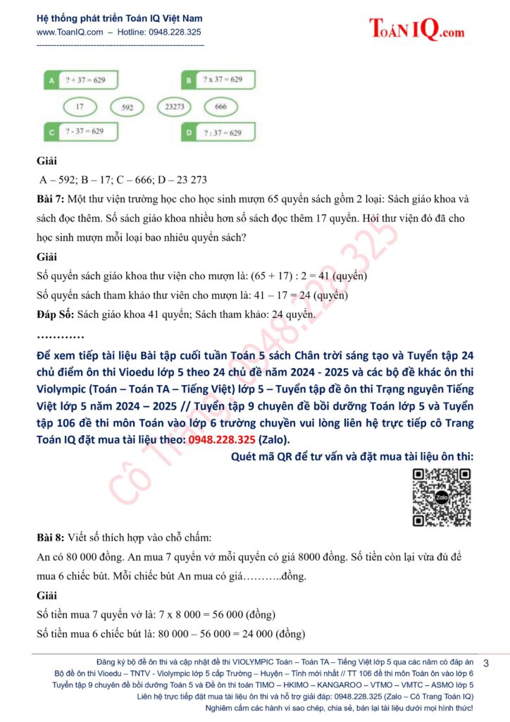 Bài tập cuối tuần Toán  5 sách Chân trời sáng tạo Tuần 1 có đáp án