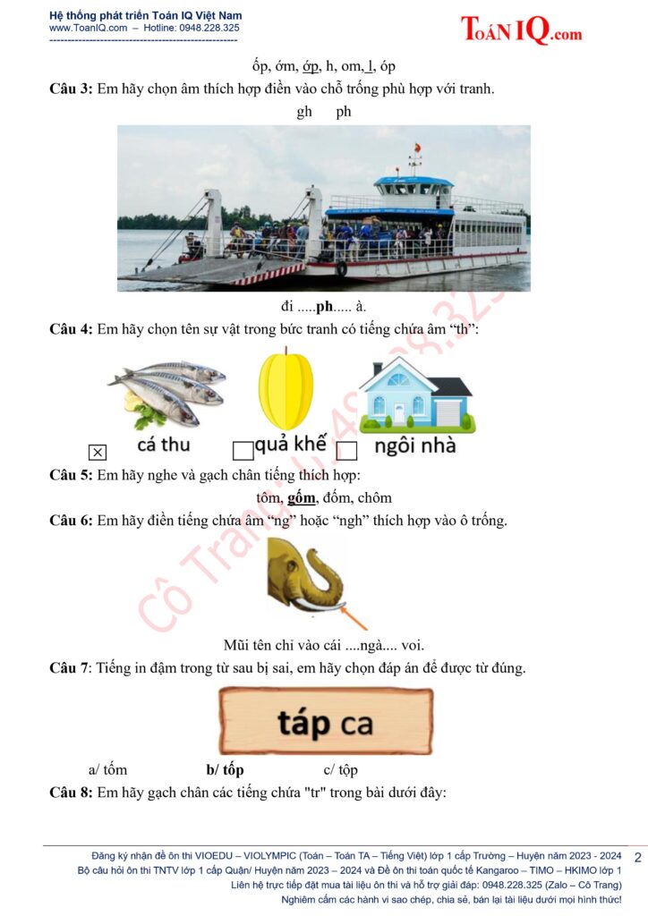 ĐẤU TRƯỜNG TOÁN HỌC LỚP 1 CẤP TRƯỜNG NĂM 2023 - 2024 MÔN TIẾNG VIỆT