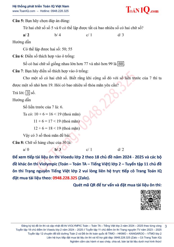 Đề ôn thi Vioedu lớp 2 năm 2024 - 2025 có đáp án