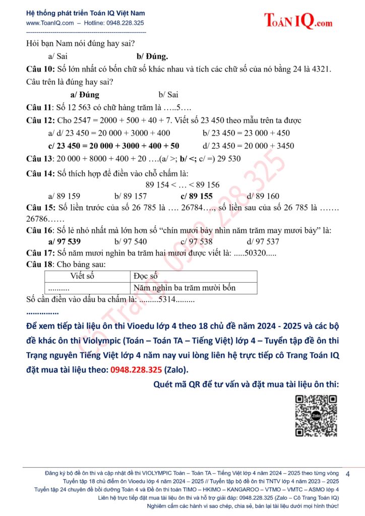 Đề ôn thi Vioedu lớp 4 năm 2024 - 2025 có đáp án