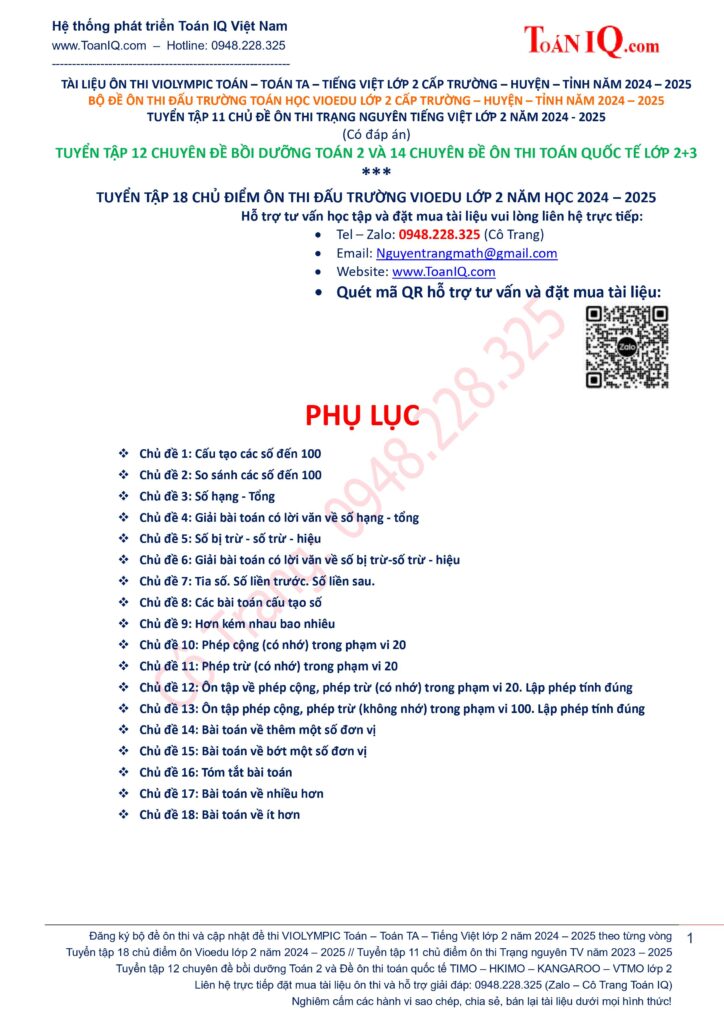 Tuyển tập 18 chủ điểm ôn thi Vioedu lớp 2 năm 2024 - 2025