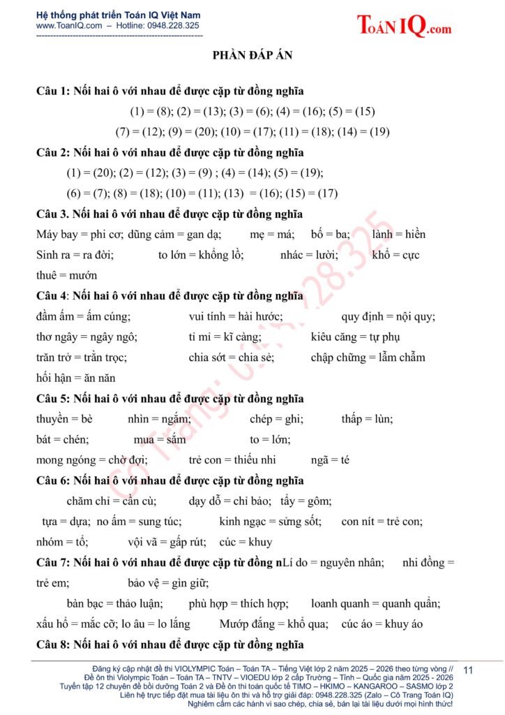 Trạng nguyên Tiếng Việt lớp 2 vòng 9 năm 2025 - 2026 cấp Tỉnh