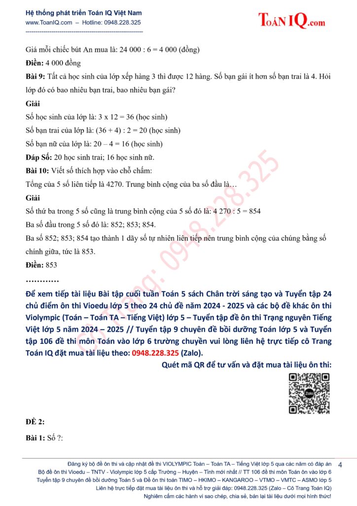 BTC Toán lớp 5 sách CTST có đáp án (Chân trời sáng tạo)