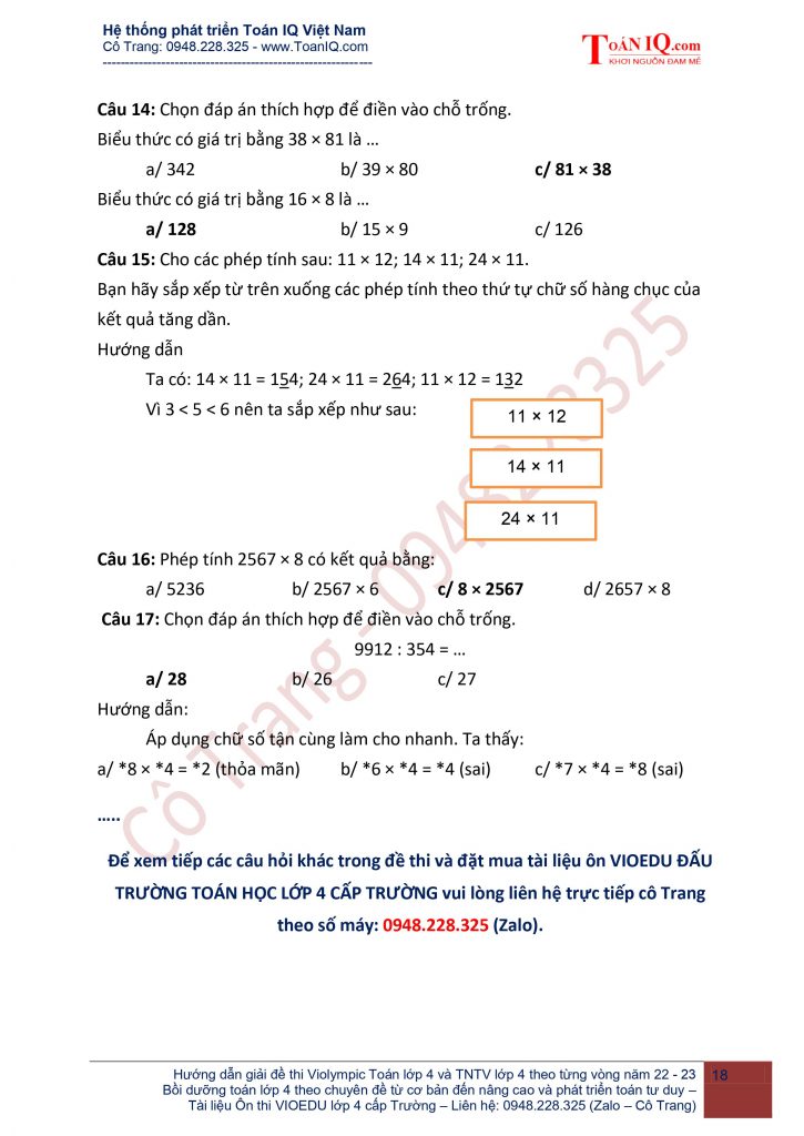 Đấu trường toán học lớp 4 năm 2022 - 2023