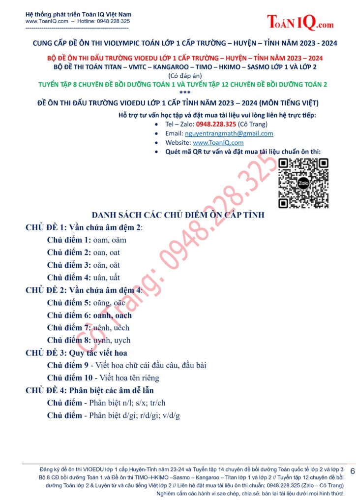 Đấu trường toán học Vioedu lớp 1 cấp Tỉnh năm 2023 - 2024 có đáp án