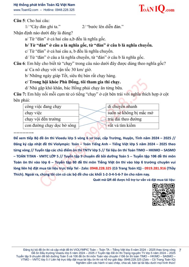Đấu trường toán học Vioedu lớp 5 Vòng 6 sơ loại cấp Trường năm 2024 - 2025