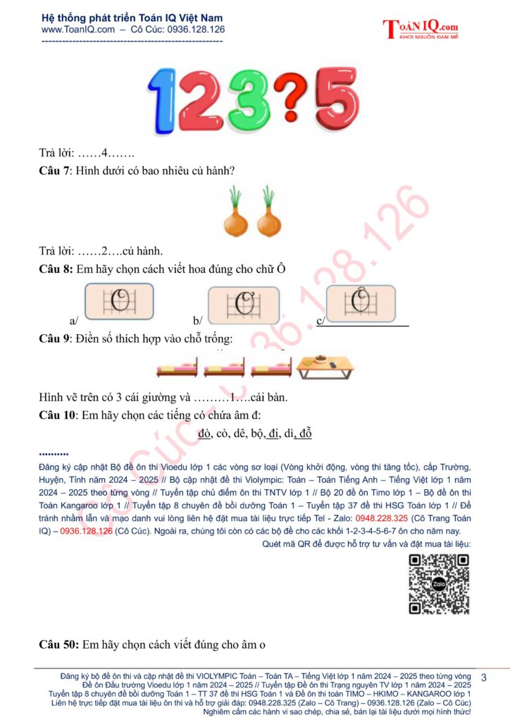 Đấu trường Vioedu lớp 1 Vòng 1 sơ loại cấp Trường năm 2024 - 2025