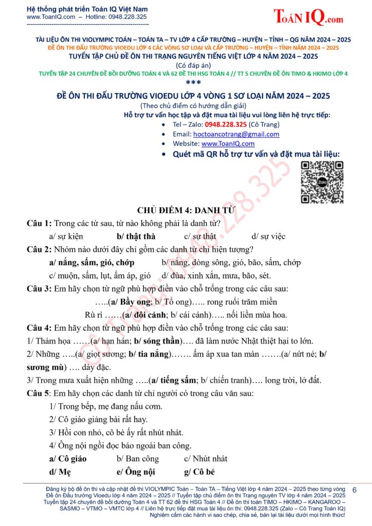 Đấu trường Vioedu lớp 4 vòng 1 sơ loại cấp trường năm 2024 - 2025