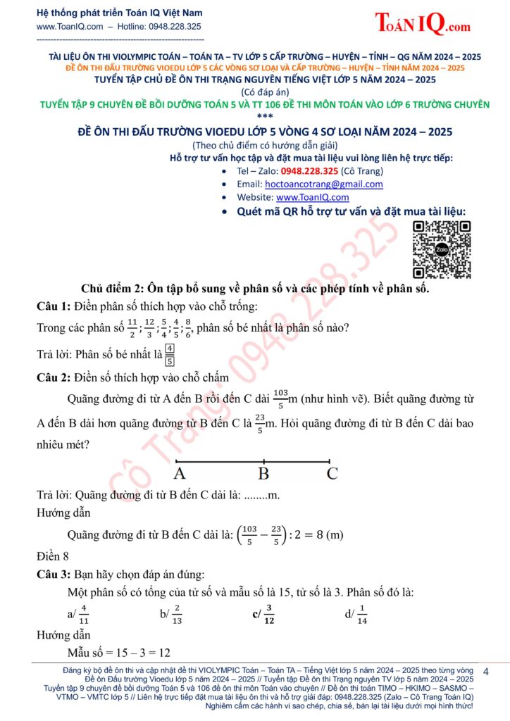 Đấu trường Vioedu lớp 5 Vòng 4 sơ loại cấp Trường năm 2024 - 2025