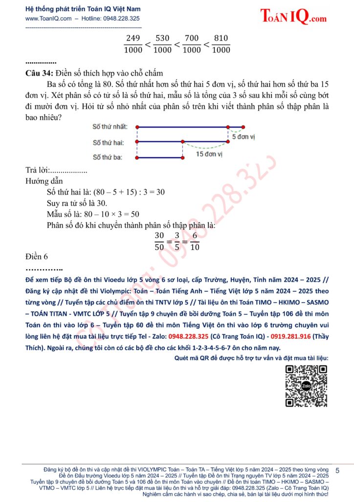 Đấu trường Vioedu lớp 5 Vòng 6 sơ loại cấp Trường năm 2024 - 2025