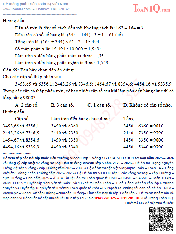 Đấu trường Vioedu lớp 5 vòng 9 sơ loại năm 2025 - 2026 môn toán