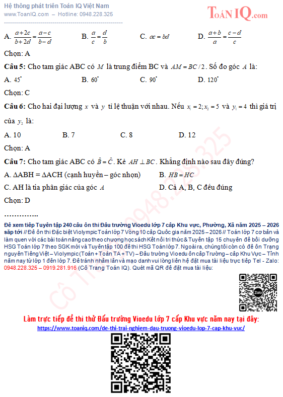 Đấu trường Vioedu lớp 7 cấp Khu vực năm 2025 - 2026