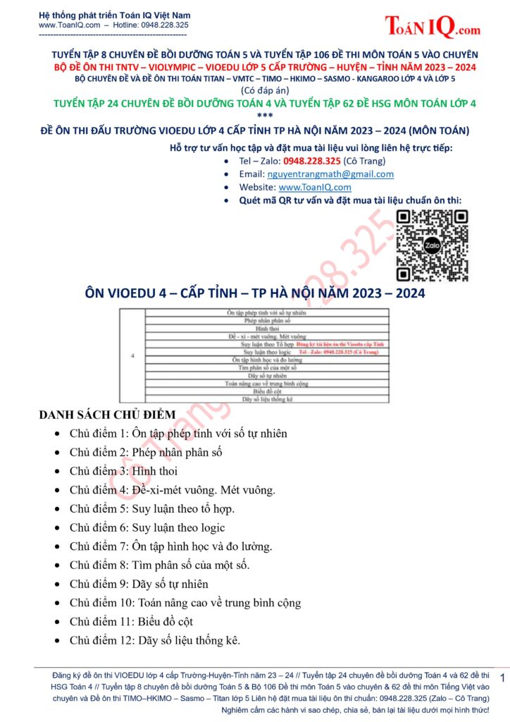 Đề ôn thi Vioedu lớp 4 cấp Thành phố Hà Nội năm 2023 - 2024