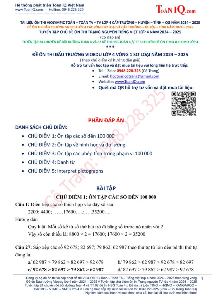 Đề ôn thi Vioedu lớp 4 vòng 1 sơ loại năm 2024 - 2025