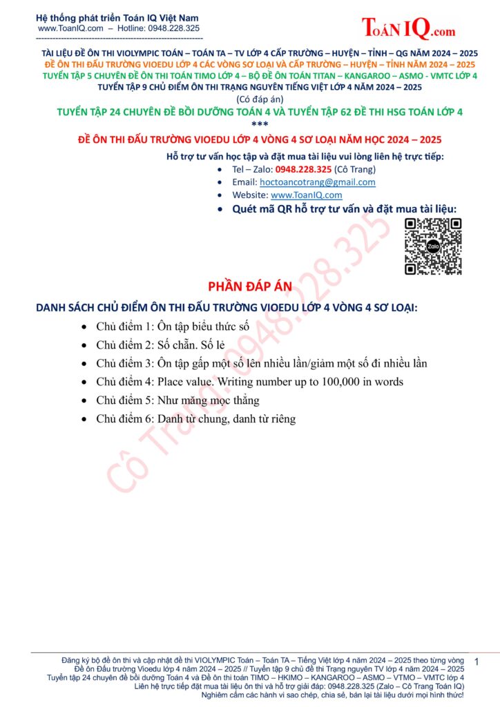 Đề ôn thi Vioedu lớp 4 Vòng 4 sơ loại năm 2024 - 2025