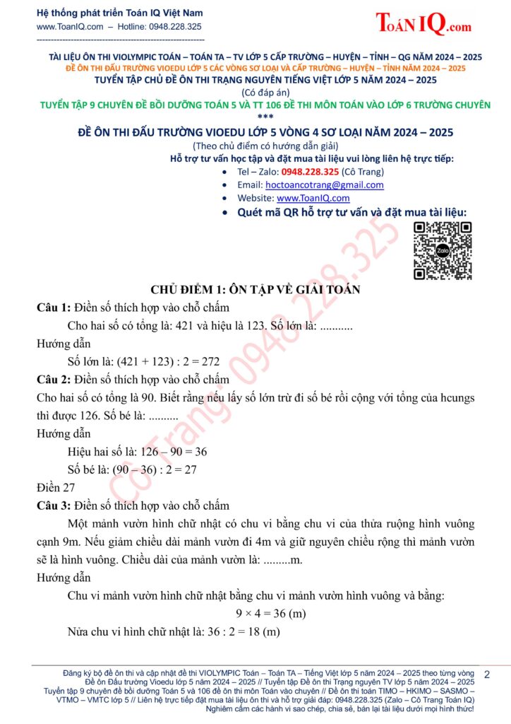 Đề ôn thi Vioedu lớp 5 Vòng 4 sơ loại cấp trường năm 2024 - 2025