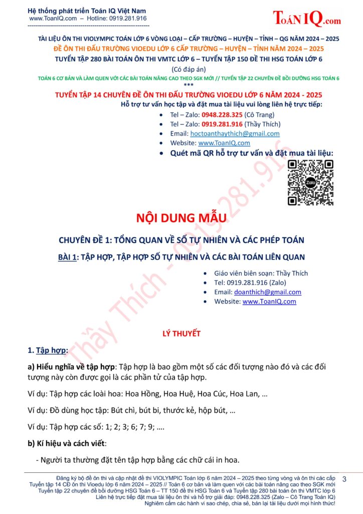 Đề ôn thi Vioedu lớp 6 cấp trường năm 2024 - 2025
