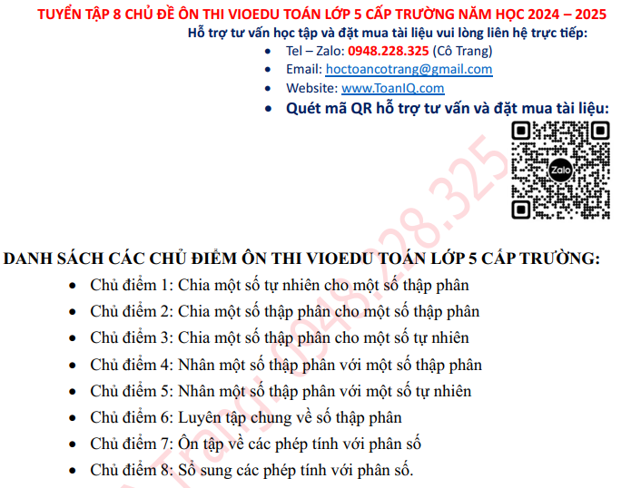 Đề ôn thi Vioedu Toán lớp 5 cấp Trường năm 2024 - 2025