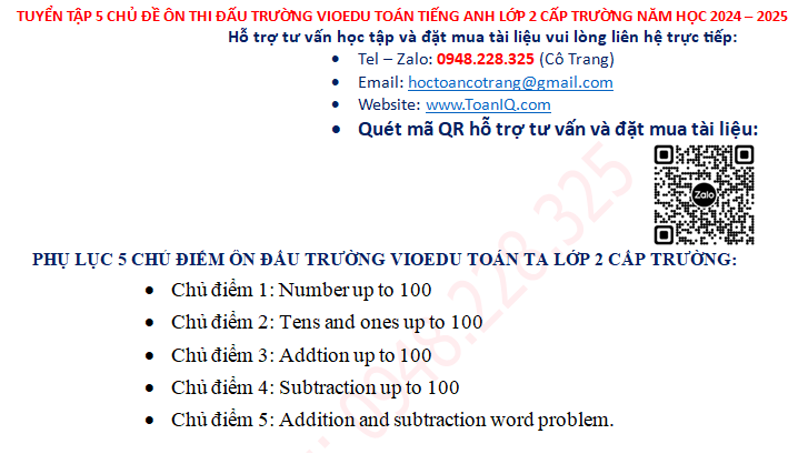 Đề ôn thi Vioedu Toán tiếng anh lớp 2 cấp Trường năm 2024 - 2025