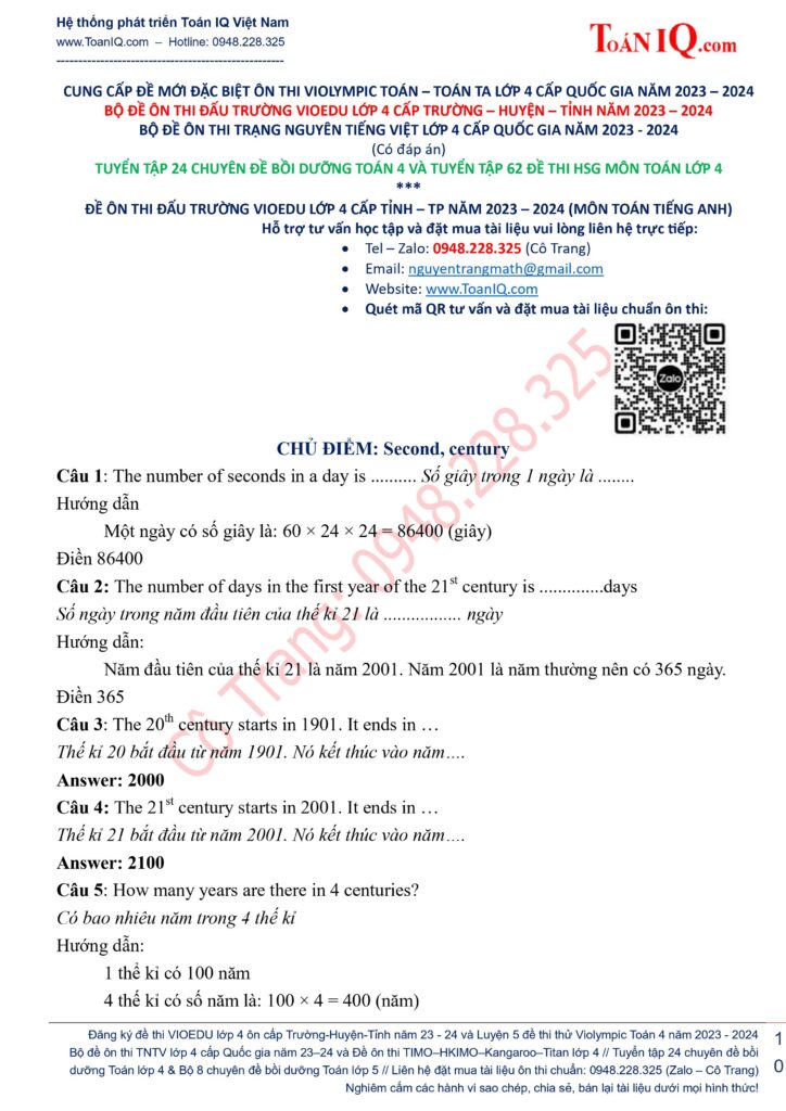 Đề thi Vioedu lớp 4 cấp thành phố năm 2023 - 2024 có đáp án (cấp tỉnh)