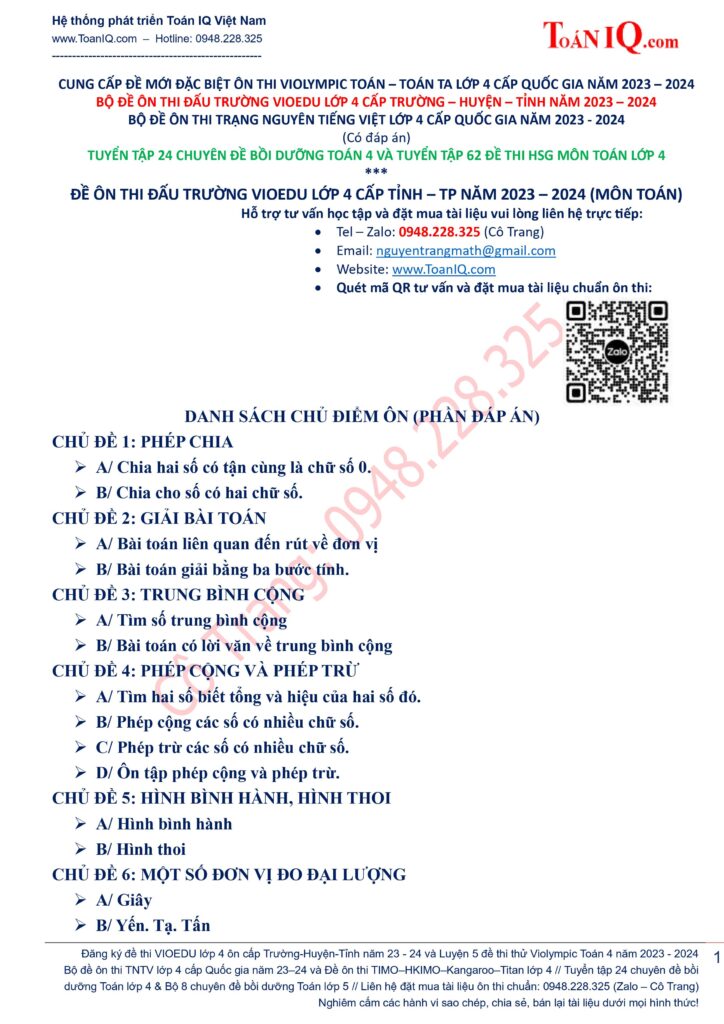 Đề thi Vioedu lớp 4 cấp Tỉnh năm 2023 - 2024 có đáp án