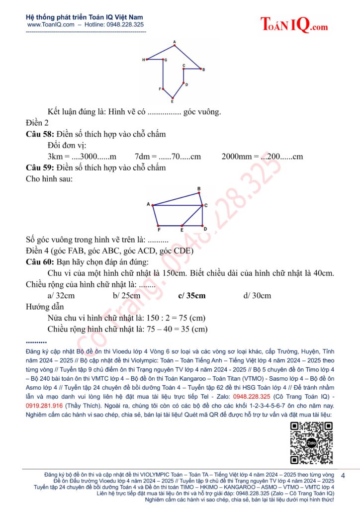 Đề thi Vioedu lớp 4 Trận 6 năm 2024 - 2025 có hướng dẫn giải
