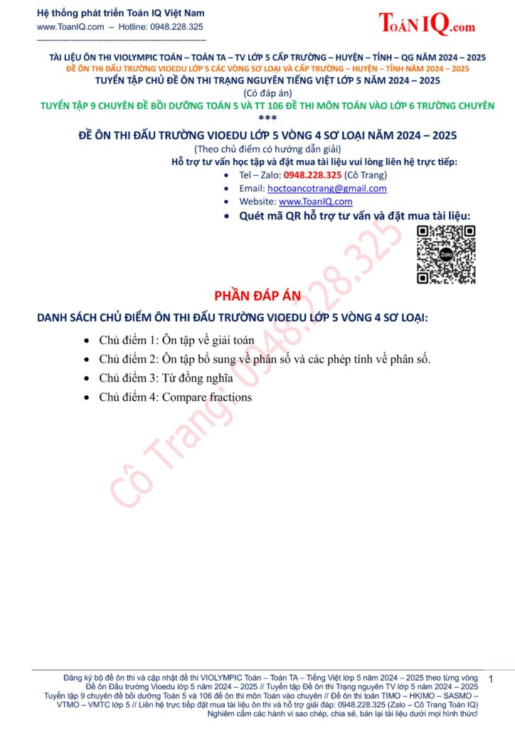 Đề ôn thi Vioedu lớp 5 Vòng 4 sơ loại năm 2024 - 2025