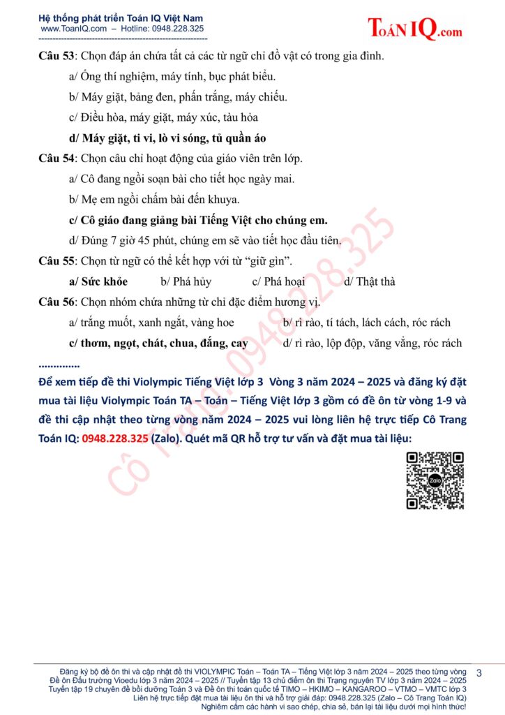 Đề thi Violympic Tiếng Việt 3 Vòng 3 năm 2024 - 2024