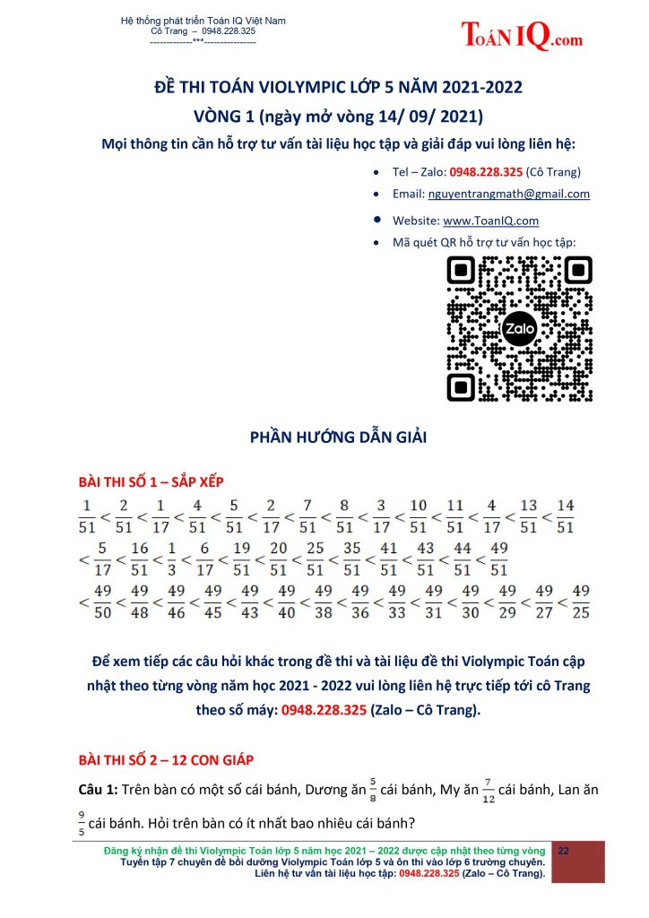 Giải Đề thi Violympic Toán lớp 5 Vòng 1 năm 2021 - 2022