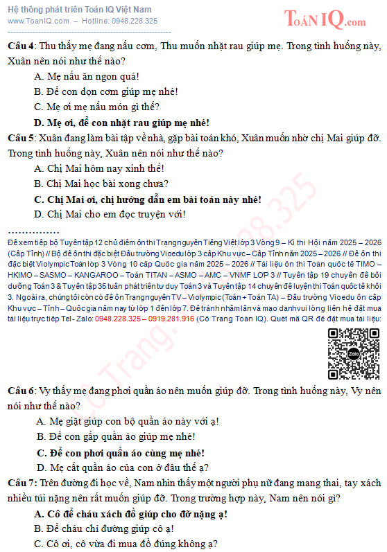 Trạng nguyên Tiếng Việt lớp 3 vòng 9 cấp Tỉnh năm 2025 - 2026  kì thi Hội