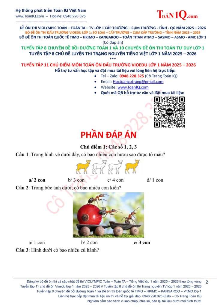 Tuyển tập 11 chủ đề ôn thi Đấu trường Vioedu lớp 1 năm 2025 - 2026 có đáp án