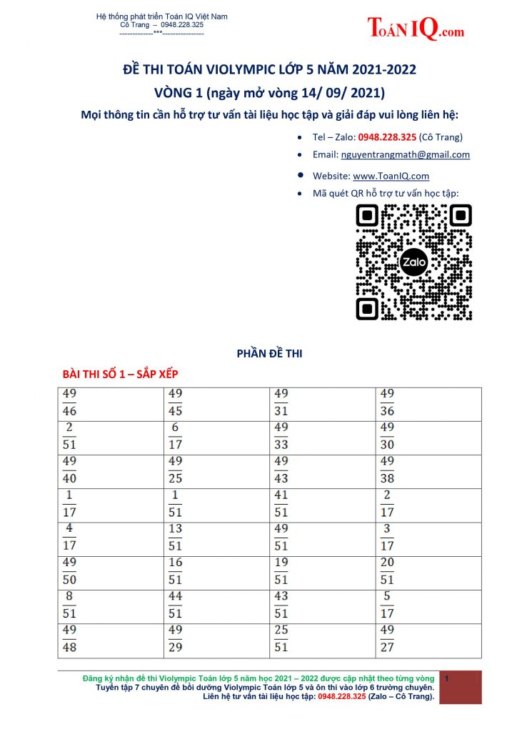Violympic Toán lớp 5 Vòng 1 năm 2021 - 2022