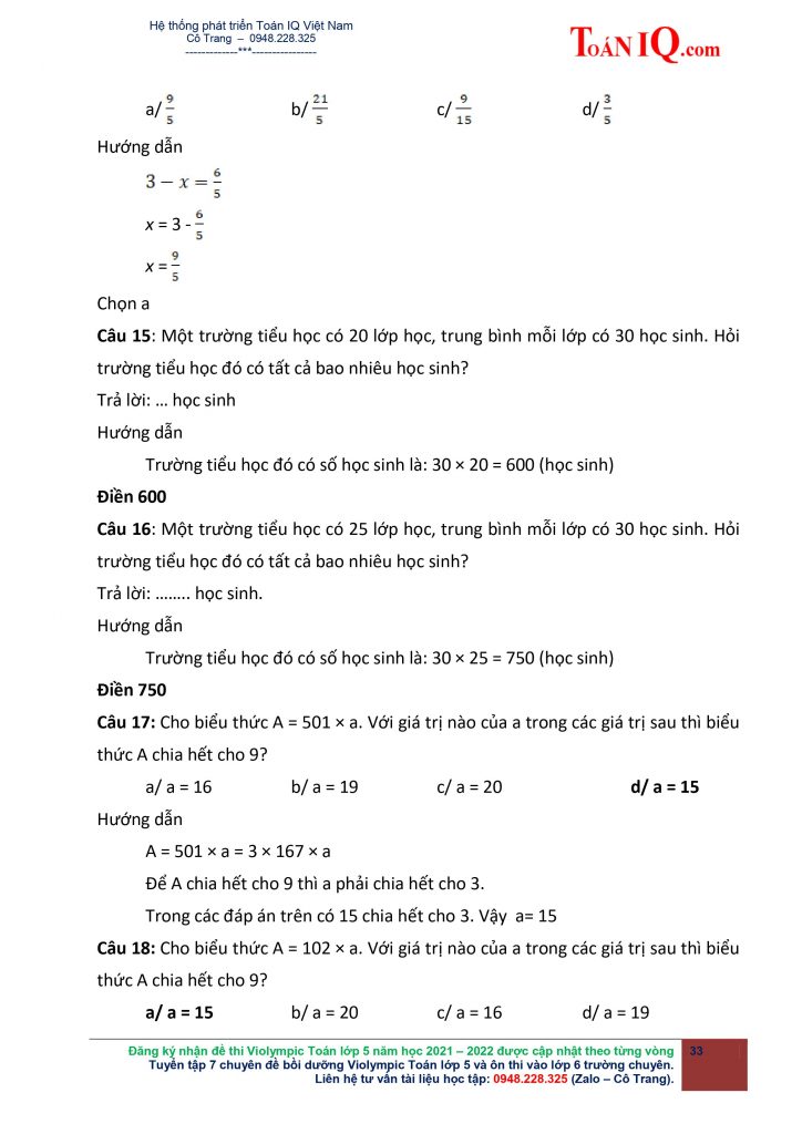 Hướng dẫn giải Đề thi Violympic Toán Tiếng Việt lớp 5 Vòng 1 năm 2021 - 2022