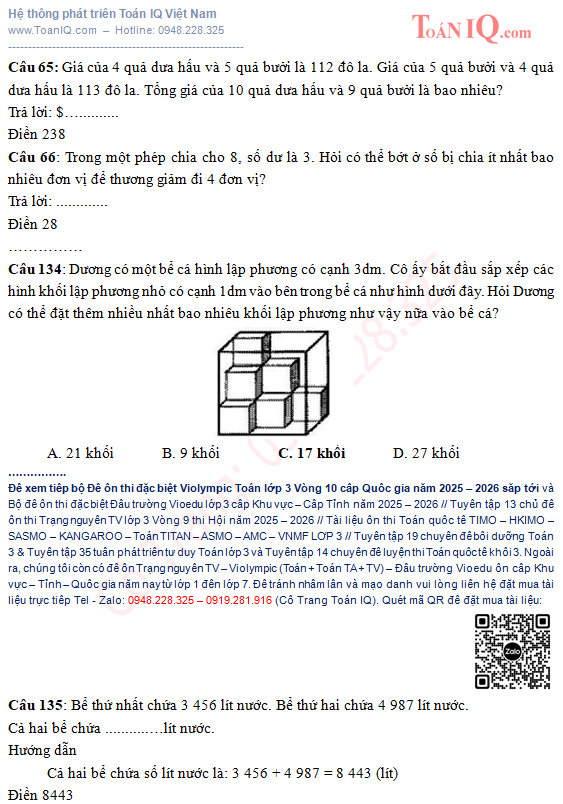 Violympic Toán TV lớp 3 Vòng 10 cấp quốc gia năm 2025 - 2026